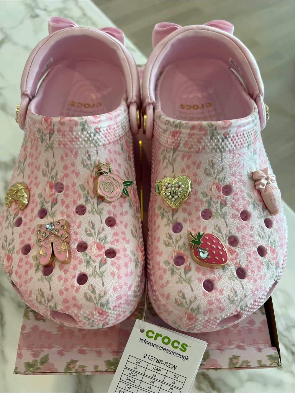 NWT in Box! LoveShackFancy x Crocs Girls - pink milk - size J3